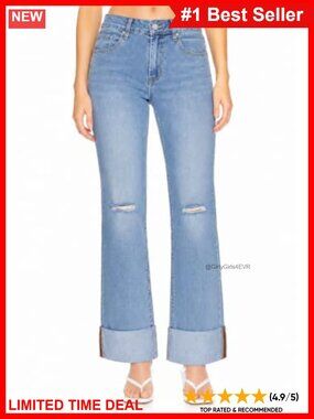 Women's High Waisted Wide Leg Ripped Cuffed Denim Jeans